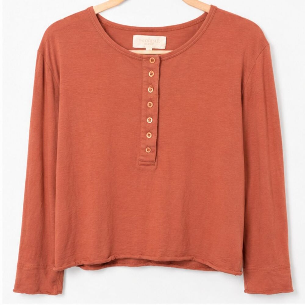 The Great Sleep Rust Cotton Henley Top Size 0